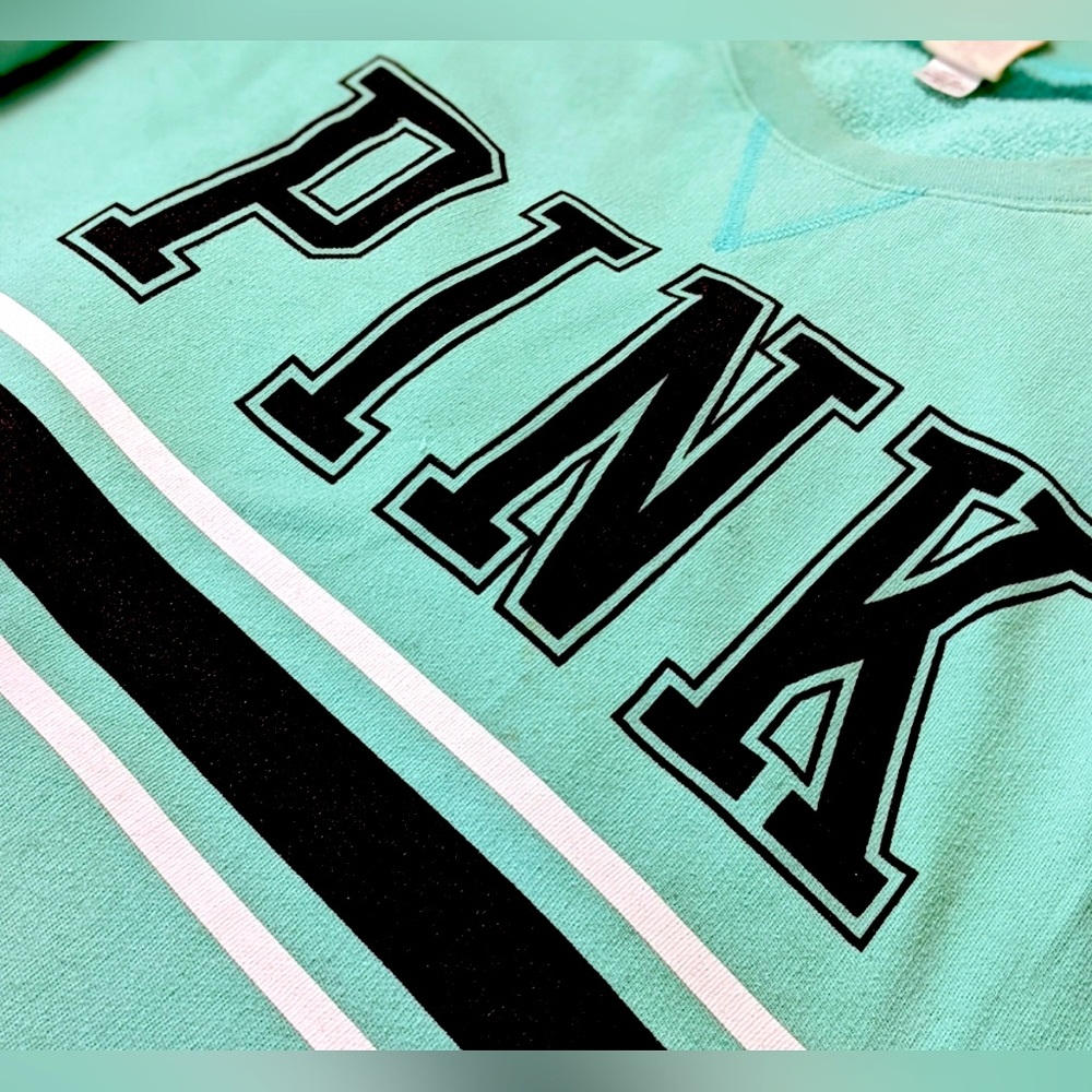 Victoria's Secret PINK Mint Blue Green Collegiate Oversized Tunic Sweatshirt - Picture 7 of 7